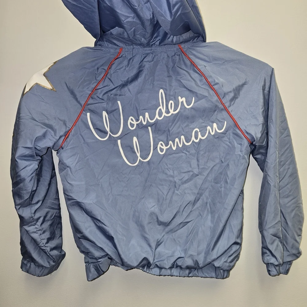 DC Comics Girls XS Wonder Woman Jacket Tiara Hood Windbreaker Pullover Costume 4